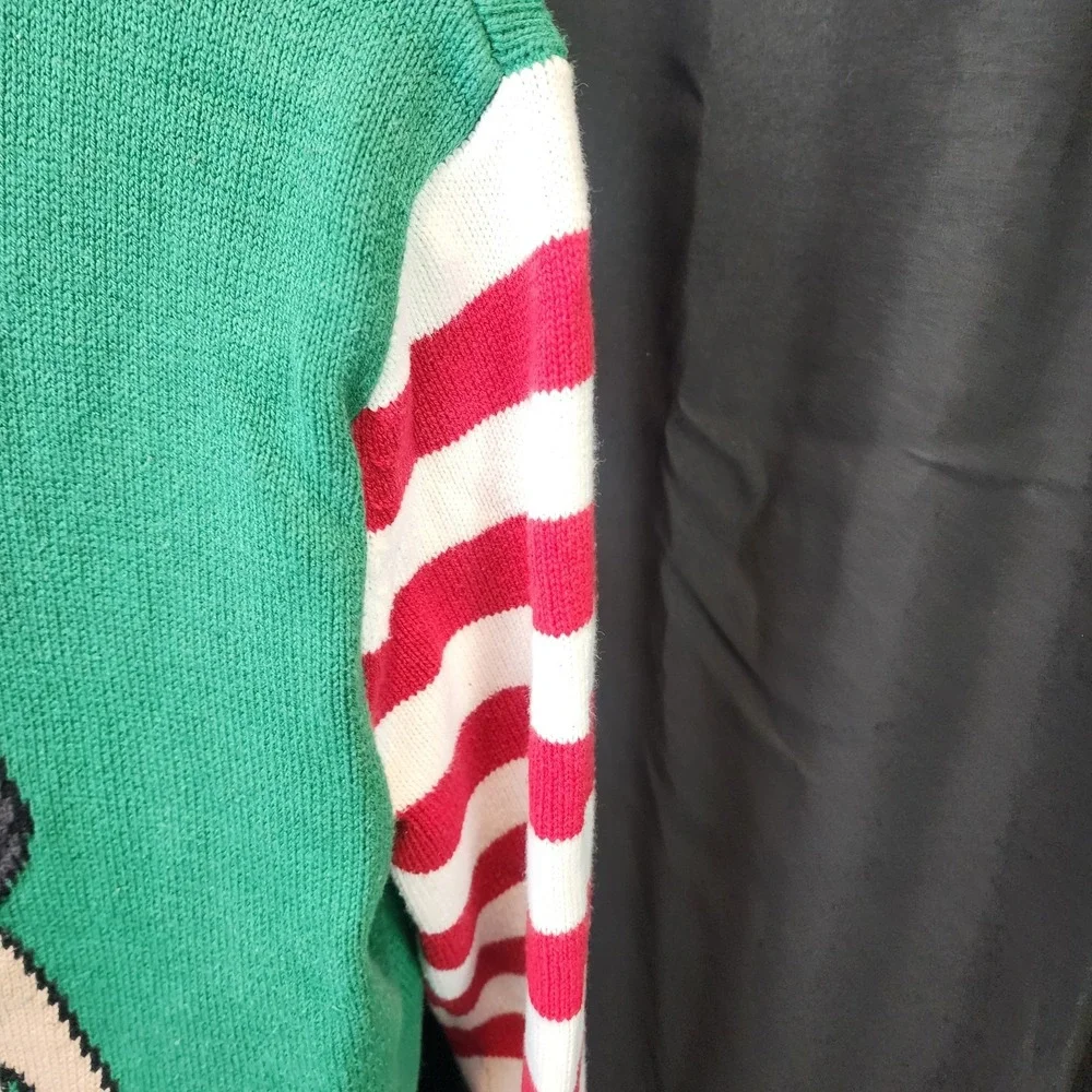 Ugly Christmas Sweater Santa Pug with Hat‎ Womens Medium Green Red Long Sleeve - Picture 4 of 6